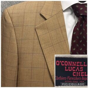 VTG O'Connell Lucas Chelf Blazer 46R Samuelsohn Brown Windowpane Sport Coat LUX